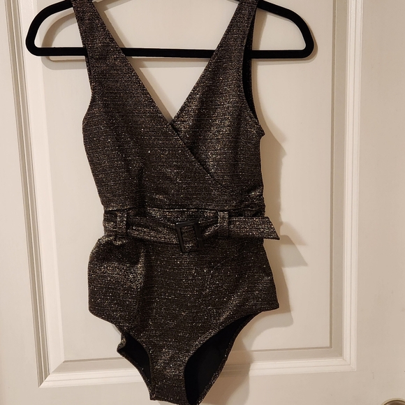 Lisa Marie Fernandez  gold metallic body suit bathing suit with belt size 2 - Picture 1 of 10